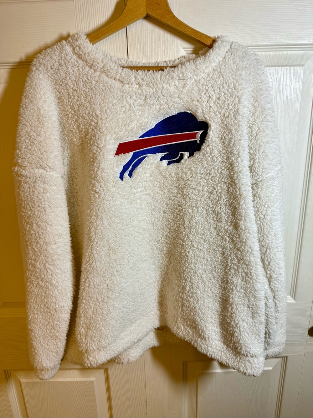 NFL Buffalo White Sherpa Crewneck with Team Logo